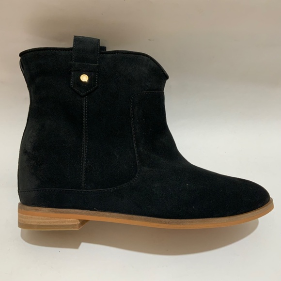 Cole Haan Rayna Wedge Bootie Black Almond Toe Suede Leather Ankle Boots 7.5 - Picture 9 of 13
